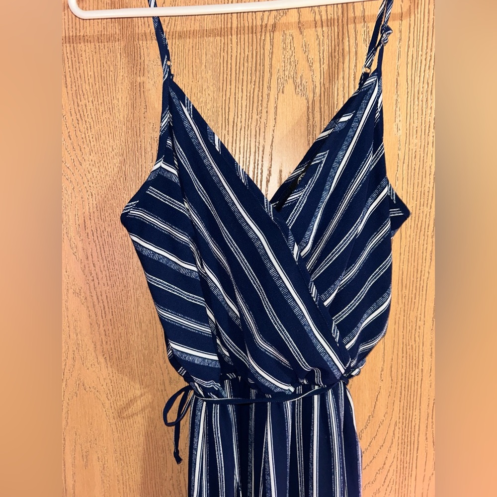 Navy & white striped jumpsuit with pockets